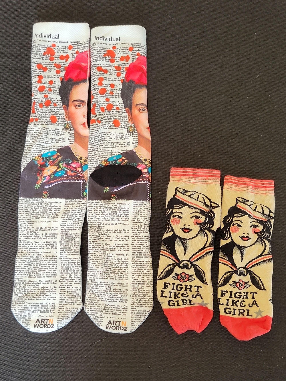 2 Pair Socks - Frida Kahlo Knee High & Fight Like A Girl Sailor Ankle